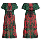 Aotearoa Iwi Tuhoe Personalised Couples Matching Off Shoulder Maxi Dress and Hawaiian Shirt Maori Kowhaiwhai Pattern