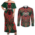 Aotearoa Iwi Tuhoe Personalised Couples Matching Off Shoulder Maxi Dress and Long Sleeve Button Shirt Maori Kowhaiwhai Pattern