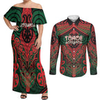 Aotearoa Iwi Tuhoe Personalised Couples Matching Off Shoulder Maxi Dress and Long Sleeve Button Shirt Maori Kowhaiwhai Pattern