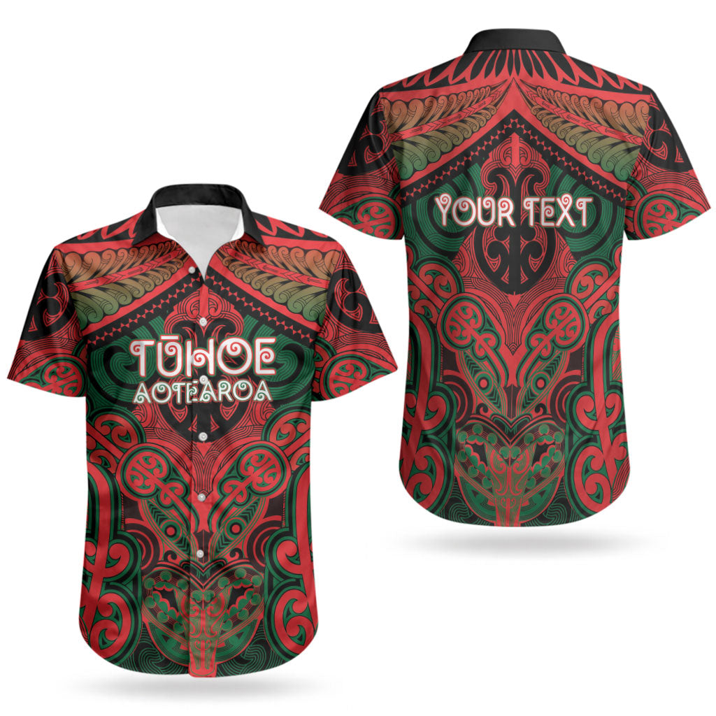 Aotearoa Iwi Tuhoe Personalised Couples Matching Off Shoulder Short Dress and Hawaiian Shirt Maori Kowhaiwhai Pattern
