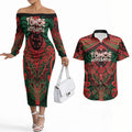 Aotearoa Iwi Tuhoe Personalised Couples Matching Off The Shoulder Long Sleeve Dress and Hawaiian Shirt Maori Kowhaiwhai Pattern
