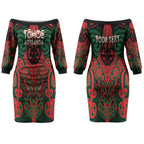 Aotearoa Iwi Tuhoe Personalised Couples Matching Off The Shoulder Long Sleeve Dress and Hawaiian Shirt Maori Kowhaiwhai Pattern