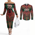 Aotearoa Iwi Tuhoe Personalised Couples Matching Off The Shoulder Long Sleeve Dress and Long Sleeve Button Shirt Maori Kowhaiwhai Pattern