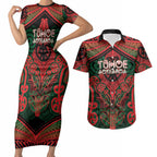 Aotearoa Iwi Tuhoe Personalised Couples Matching Short Sleeve Bodycon Dress and Hawaiian Shirt Maori Kowhaiwhai Pattern
