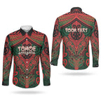 Aotearoa Iwi Tuhoe Personalised Couples Matching Short Sleeve Bodycon Dress and Long Sleeve Button Shirt Maori Kowhaiwhai Pattern