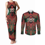 Aotearoa Iwi Tuhoe Personalised Couples Matching Tank Maxi Dress and Long Sleeve Button Shirt Maori Kowhaiwhai Pattern