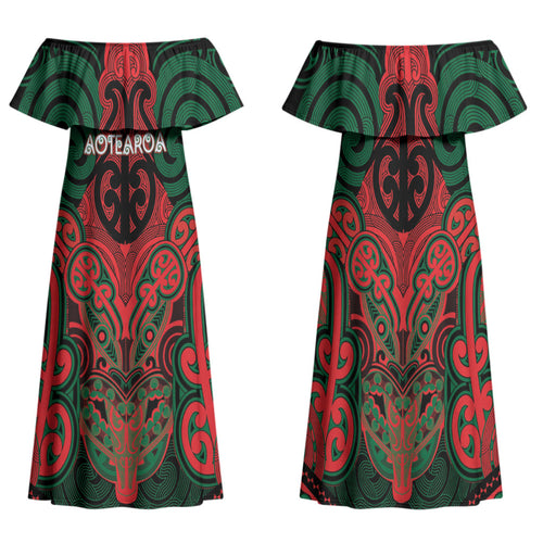 Aotearoa Iwi Tuhoe Personalised Family Matching Off Shoulder Maxi Dress and Hawaiian Shirt Maori Kowhaiwhai Pattern