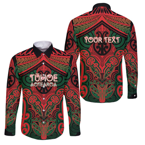 Aotearoa Iwi Tuhoe Personalised Family Matching Off Shoulder Maxi Dress and Hawaiian Shirt Maori Kowhaiwhai Pattern