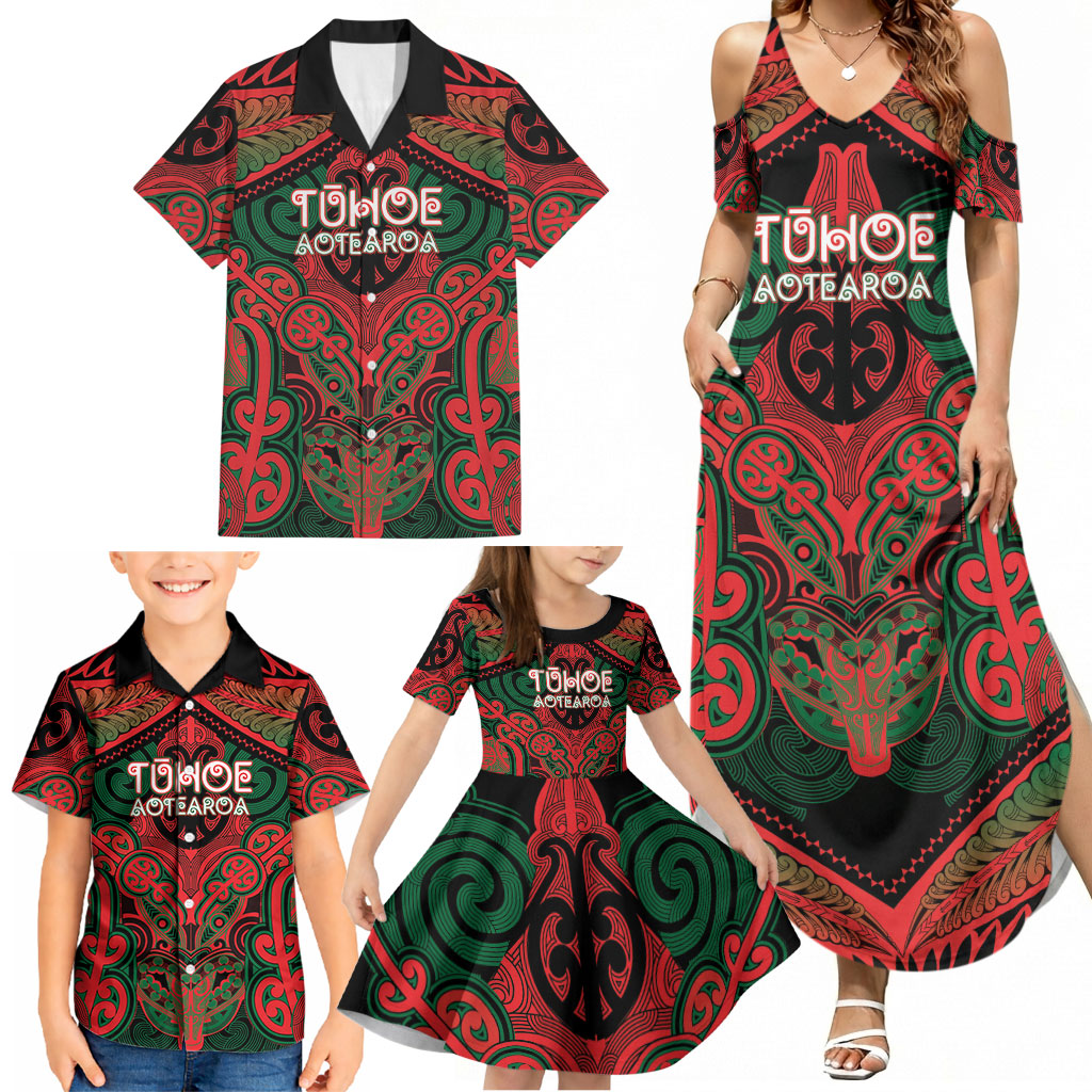 Aotearoa Iwi Tuhoe Personalised Family Matching Summer Maxi Dress and Hawaiian Shirt Maori Kowhaiwhai Pattern