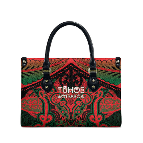 Aotearoa Iwi Tuhoe Leather Bag Maori Kowhaiwhai Pattern