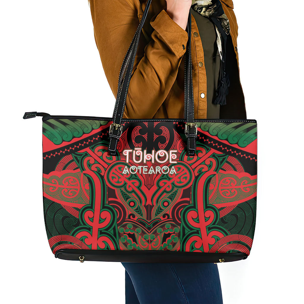 Aotearoa Iwi Tuhoe Leather Tote Bag Maori Kowhaiwhai Pattern