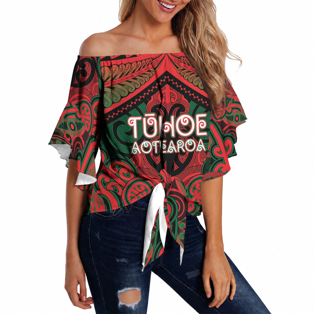 Aotearoa Iwi Tuhoe Personalised Off Shoulder Wrap Waist Top Maori Kowhaiwhai Pattern