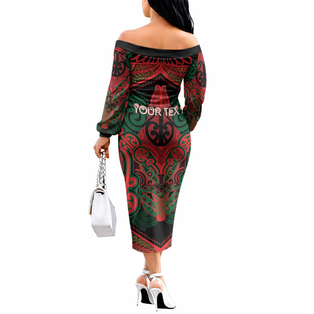 Aotearoa Iwi Tuhoe Personalised Off The Shoulder Long Sleeve Dress Maori Kowhaiwhai Pattern
