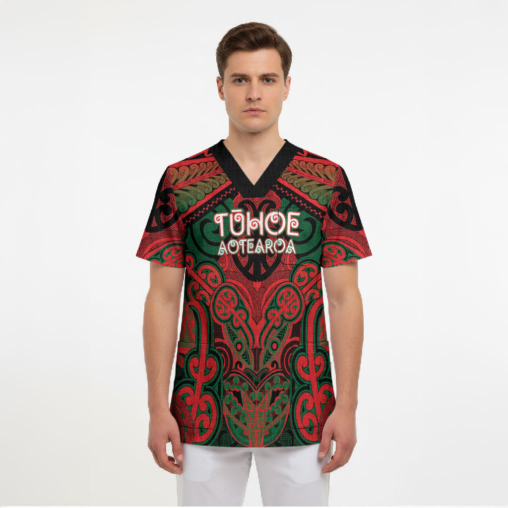 Aotearoa Iwi Tuhoe Personalised Scrub Top Maori Kowhaiwhai Pattern