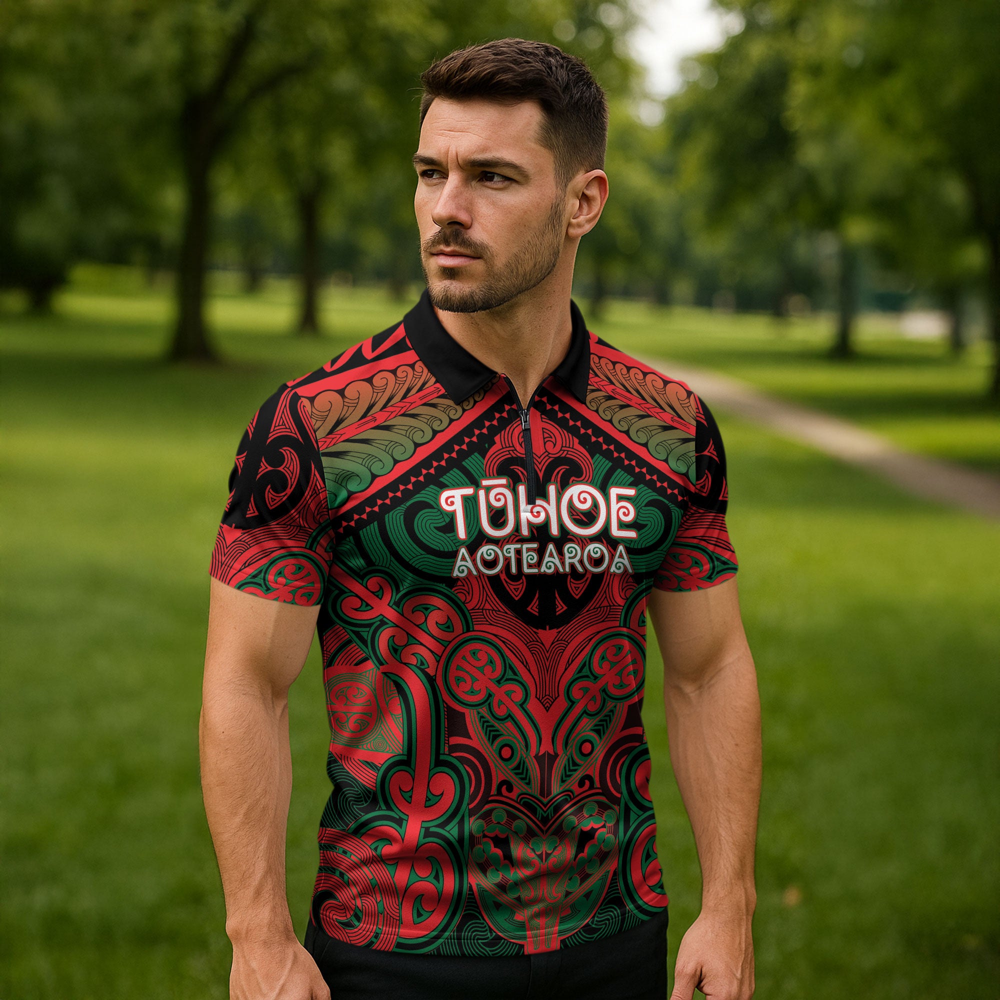 Aotearoa Iwi Tuhoe Personalised Zipper Polo Shirt Maori Kowhaiwhai Pattern