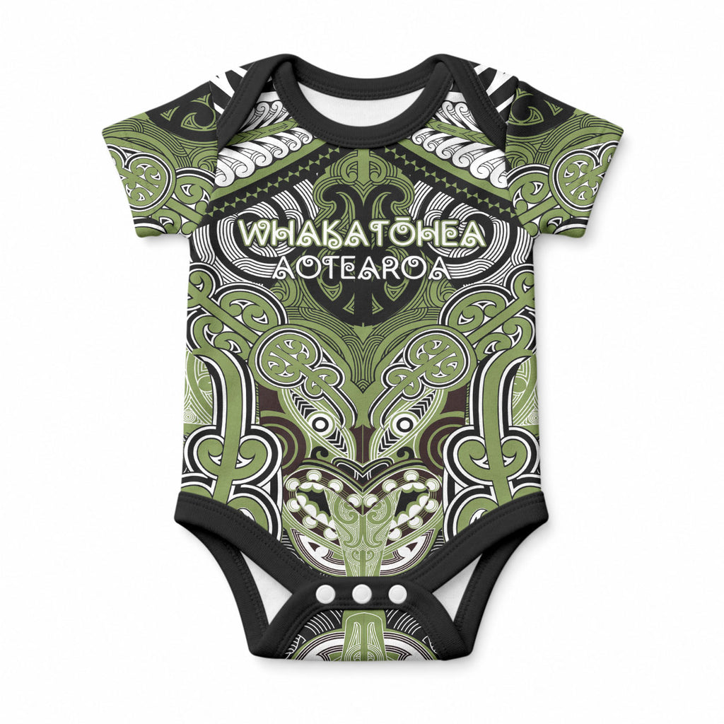 Aotearoa Iwi Whakatohea Personalised Baby Onesie Maori Kowhaiwhai Pattern