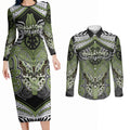 Aotearoa Iwi Whakatohea Personalised Couples Matching Long Sleeve Bodycon Dress and Long Sleeve Button Shirt Maori Kowhaiwhai Pattern
