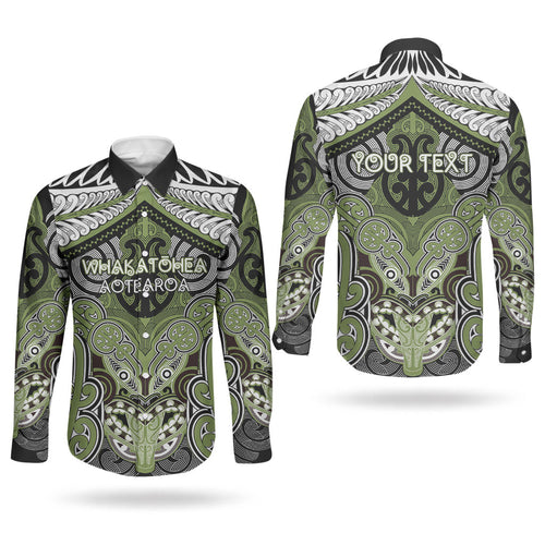 Aotearoa Iwi Whakatohea Personalised Couples Matching Long Sleeve Bodycon Dress and Long Sleeve Button Shirt Maori Kowhaiwhai Pattern