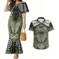 Aotearoa Iwi Whakatohea Personalised Couples Matching Mermaid Dress and Hawaiian Shirt Maori Kowhaiwhai Pattern