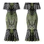 Aotearoa Iwi Whakatohea Personalised Couples Matching Mermaid Dress and Hawaiian Shirt Maori Kowhaiwhai Pattern