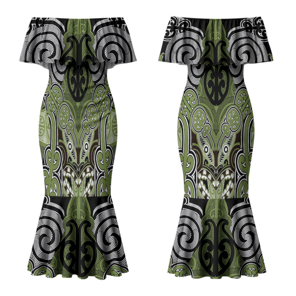 Aotearoa Iwi Whakatohea Personalised Couples Matching Mermaid Dress and Long Sleeve Button Shirt Maori Kowhaiwhai Pattern