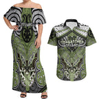 Aotearoa Iwi Whakatohea Personalised Couples Matching Off Shoulder Maxi Dress and Hawaiian Shirt Maori Kowhaiwhai Pattern