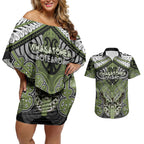 Aotearoa Iwi Whakatohea Personalised Couples Matching Off Shoulder Short Dress and Hawaiian Shirt Maori Kowhaiwhai Pattern