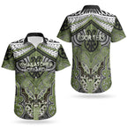 Aotearoa Iwi Whakatohea Personalised Couples Matching Off Shoulder Short Dress and Hawaiian Shirt Maori Kowhaiwhai Pattern