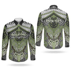 Aotearoa Iwi Whakatohea Personalised Couples Matching Off The Shoulder Long Sleeve Dress and Long Sleeve Button Shirt Maori Kowhaiwhai Pattern