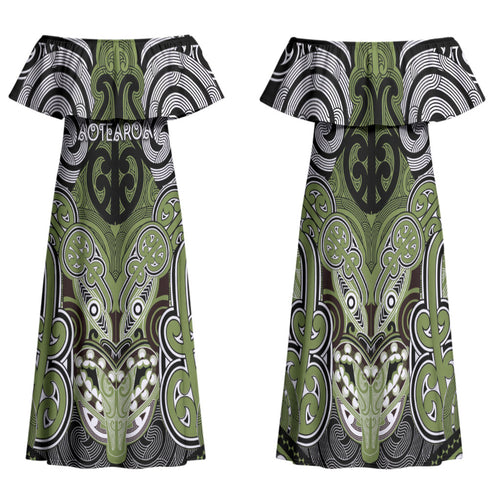 Aotearoa Iwi Whakatohea Personalised Family Matching Off Shoulder Maxi Dress and Hawaiian Shirt Maori Kowhaiwhai Pattern