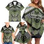 Aotearoa Iwi Whakatohea Personalised Family Matching Off Shoulder Short Dress and Hawaiian Shirt Maori Kowhaiwhai Pattern