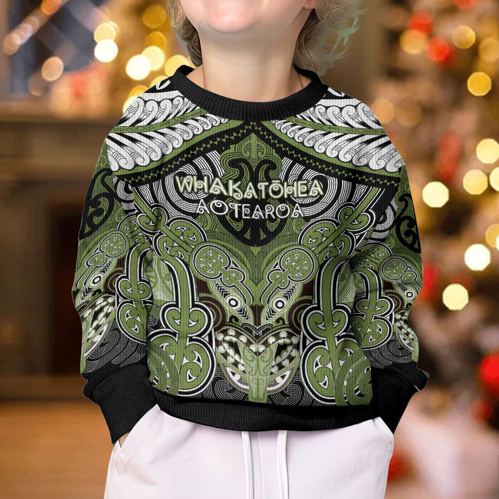 Aotearoa Iwi Whakatohea Personalised Kid Ugly Christmas Sweater Maori Kowhaiwhai Pattern