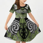 Aotearoa Iwi Whakatohea Personalised Kid Short Sleeve Dress Maori Kowhaiwhai Pattern