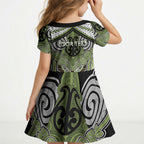 Aotearoa Iwi Whakatohea Personalised Kid Short Sleeve Dress Maori Kowhaiwhai Pattern