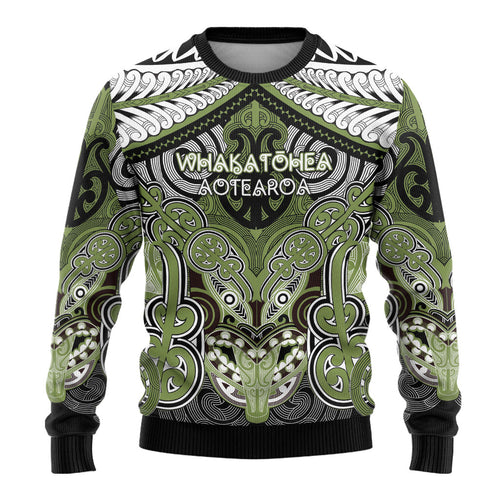 Aotearoa Iwi Whakatohea Personalised Ugly Christmas Sweater Maori Kowhaiwhai Pattern