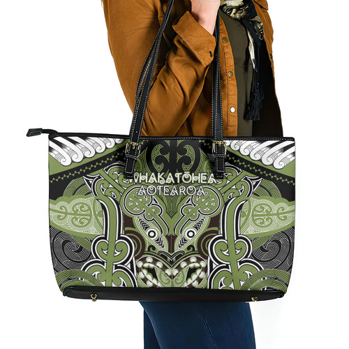 Aotearoa Iwi Whakatohea Leather Tote Bag Maori Kowhaiwhai Pattern
