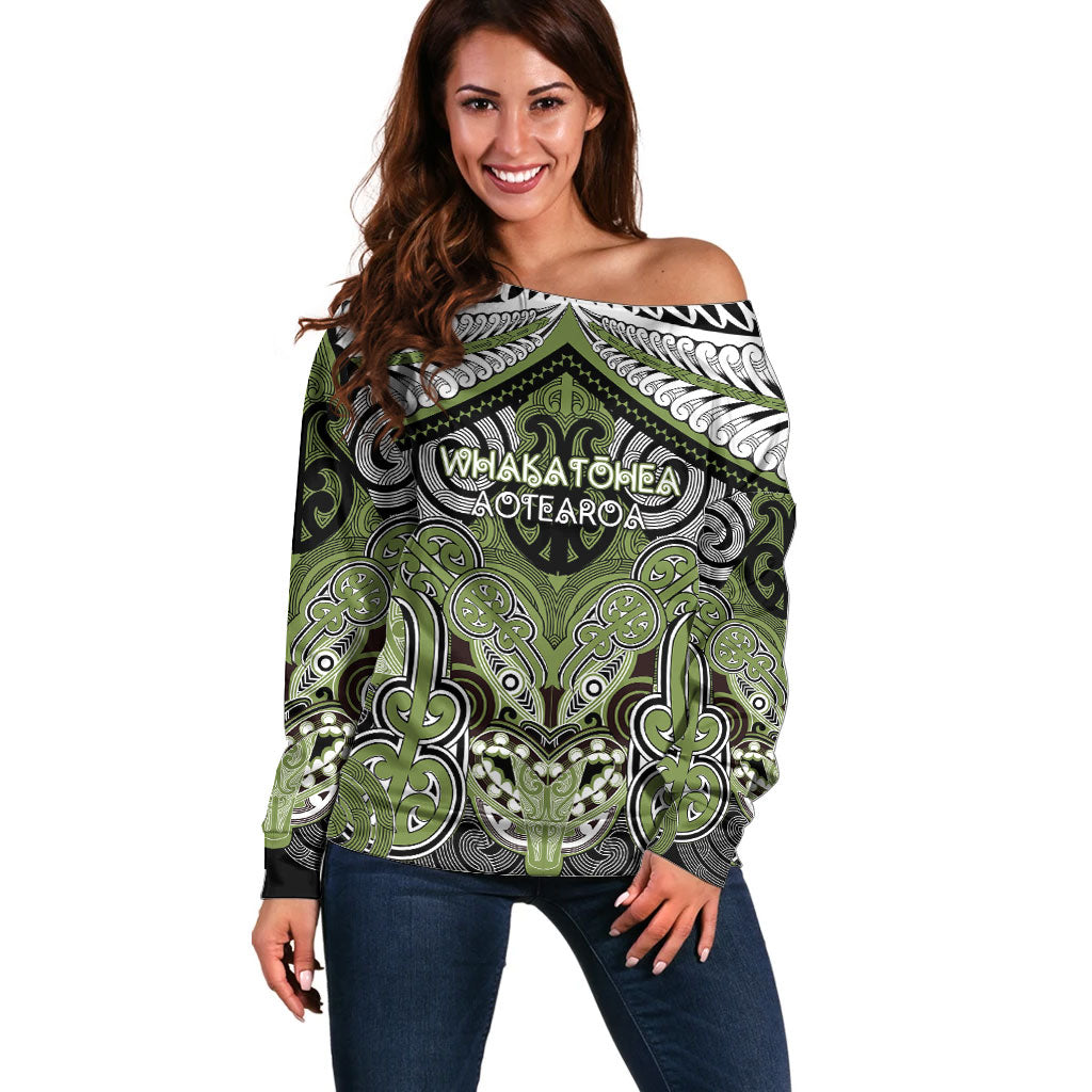 Aotearoa Iwi Whakatohea Personalised Off Shoulder Sweater Maori Kowhaiwhai Pattern