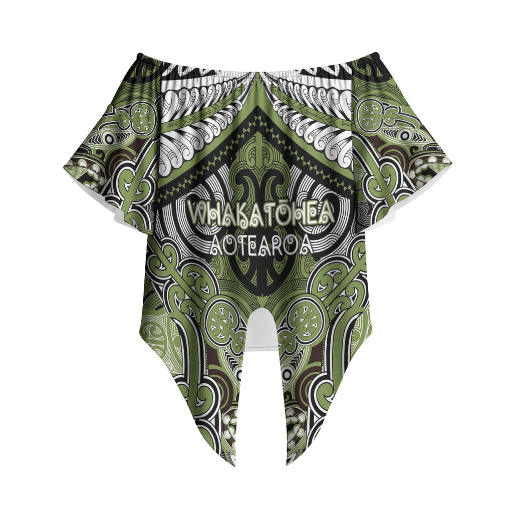Aotearoa Iwi Whakatohea Personalised Off Shoulder Wrap Waist Top Maori Kowhaiwhai Pattern