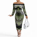 Aotearoa Iwi Whakatohea Personalised Off The Shoulder Long Sleeve Dress Maori Kowhaiwhai Pattern