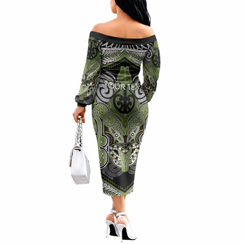 Aotearoa Iwi Whakatohea Personalised Off The Shoulder Long Sleeve Dress Maori Kowhaiwhai Pattern