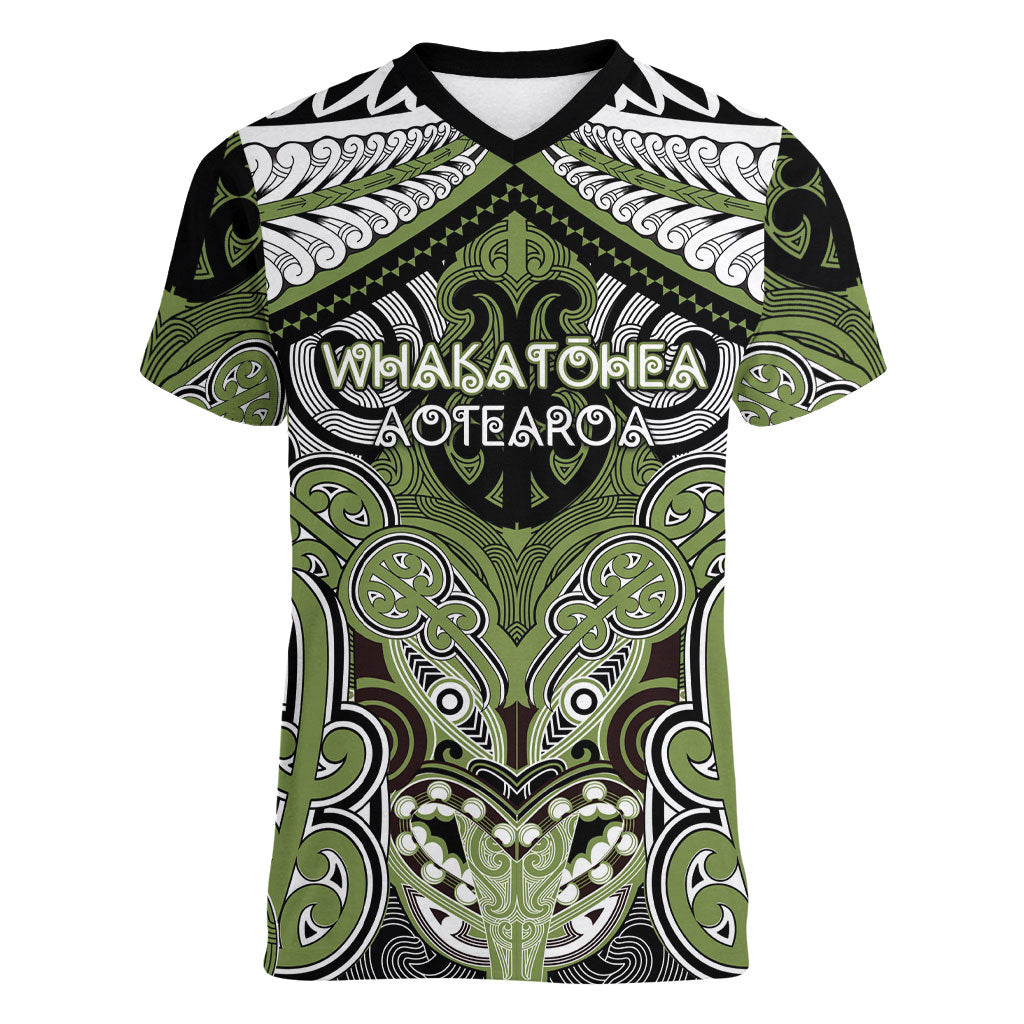 Aotearoa Iwi Whakatohea Personalised Women V-Neck T-Shirt Maori Kowhaiwhai Pattern