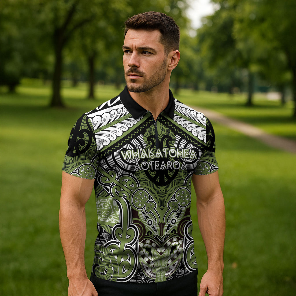 Aotearoa Iwi Whakatohea Personalised Zipper Polo Shirt Maori Kowhaiwhai Pattern