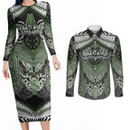 Aotearoa Iwi Ngati Awa Personalised Couples Matching Long Sleeve Bodycon Dress and Long Sleeve Button Shirt Maori Kowhaiwhai Pattern