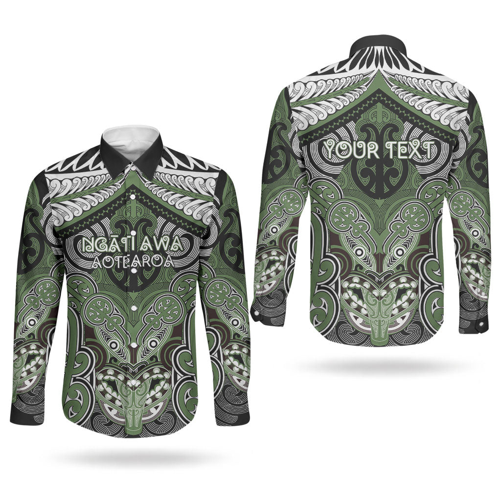 Aotearoa Iwi Ngati Awa Personalised Couples Matching Long Sleeve Bodycon Dress and Long Sleeve Button Shirt Maori Kowhaiwhai Pattern
