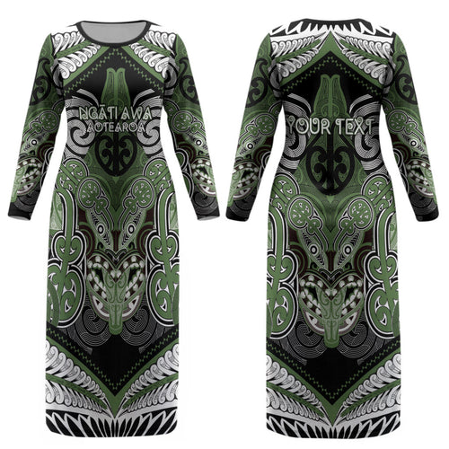 Aotearoa Iwi Ngati Awa Personalised Couples Matching Long Sleeve Bodycon Dress and Long Sleeve Button Shirt Maori Kowhaiwhai Pattern