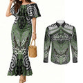 Aotearoa Iwi Ngati Awa Personalised Couples Matching Mermaid Dress and Long Sleeve Button Shirt Maori Kowhaiwhai Pattern