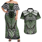 Aotearoa Iwi Ngati Awa Personalised Couples Matching Off Shoulder Maxi Dress and Hawaiian Shirt Maori Kowhaiwhai Pattern
