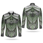 Aotearoa Iwi Ngati Awa Personalised Couples Matching Off Shoulder Maxi Dress and Long Sleeve Button Shirt Maori Kowhaiwhai Pattern