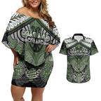 Aotearoa Iwi Ngati Awa Personalised Couples Matching Off Shoulder Short Dress and Hawaiian Shirt Maori Kowhaiwhai Pattern