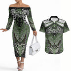 Aotearoa Iwi Ngati Awa Personalised Couples Matching Off The Shoulder Long Sleeve Dress and Hawaiian Shirt Maori Kowhaiwhai Pattern